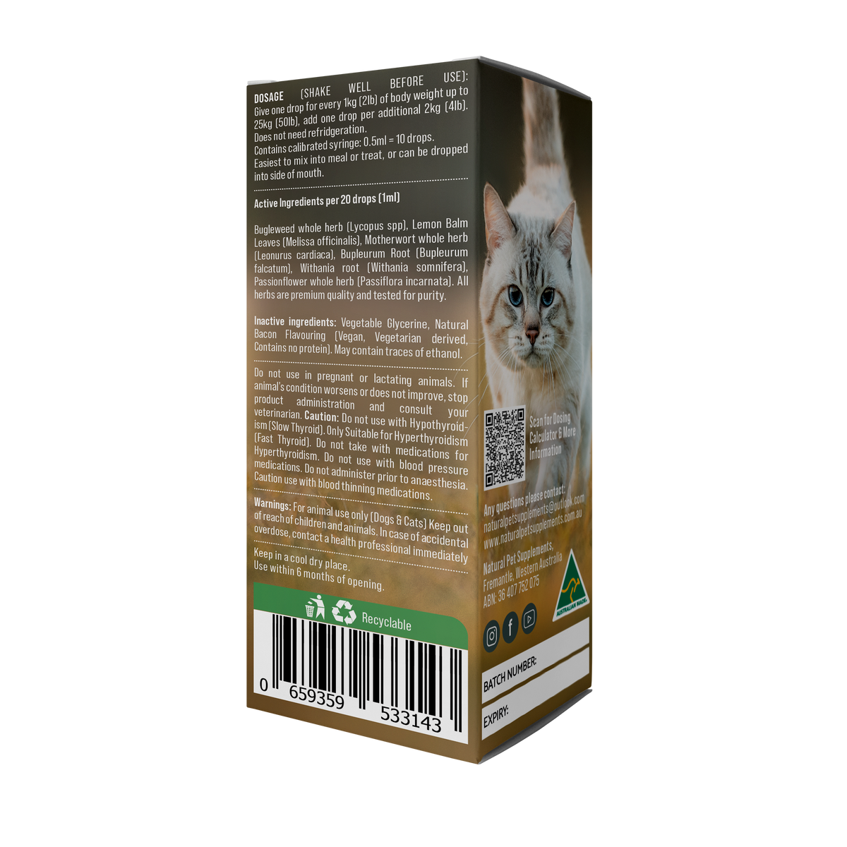 Hyperthyroid Support Herbal Tincture for Cats 100ml Natural Pet