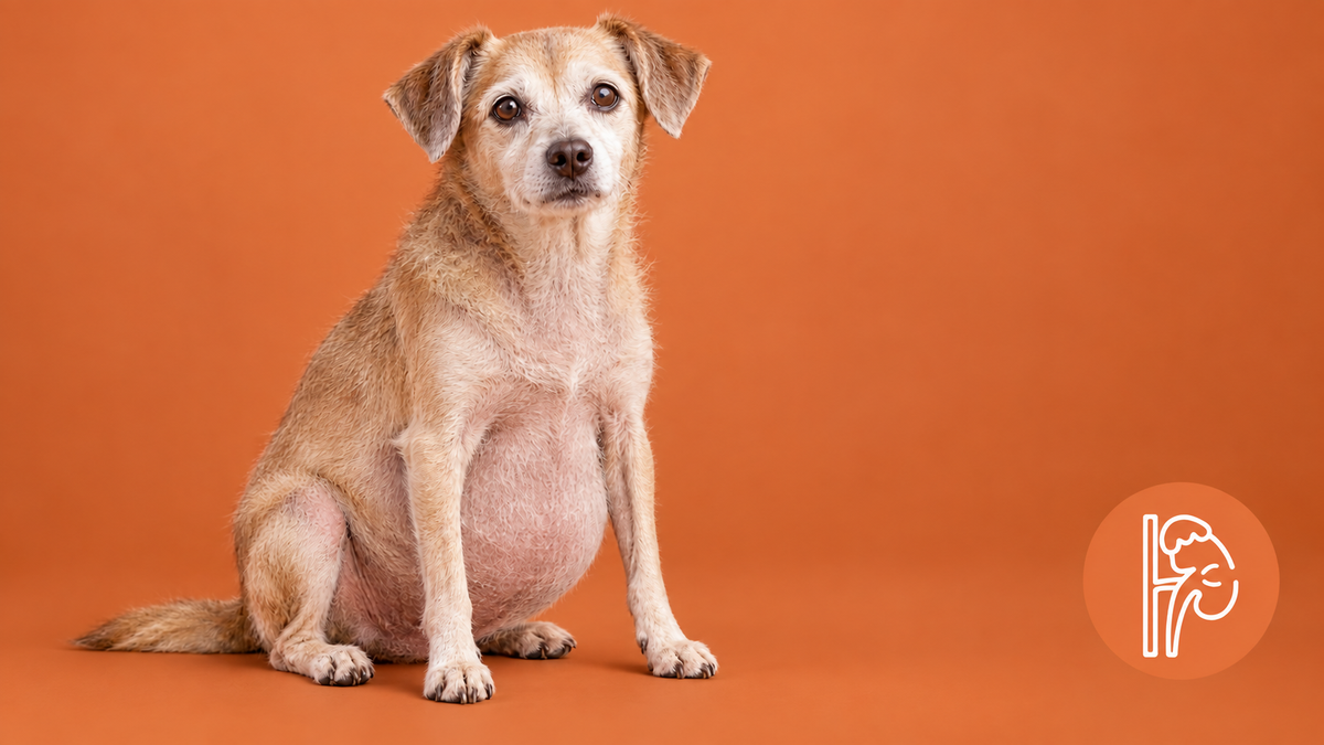 Australian-made Adrenal Support herbal supplement beside a relaxed senior dog