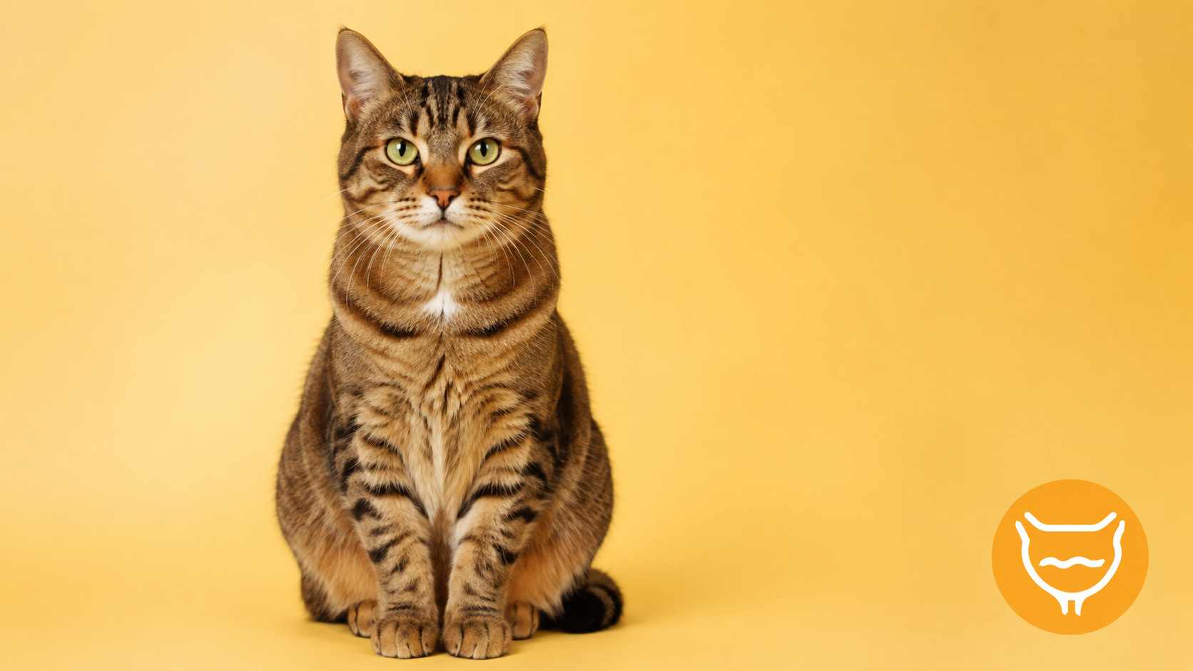 Grey tabby cat with urinary health icon for a guide to preventing UTIs and FLUTD in cats.