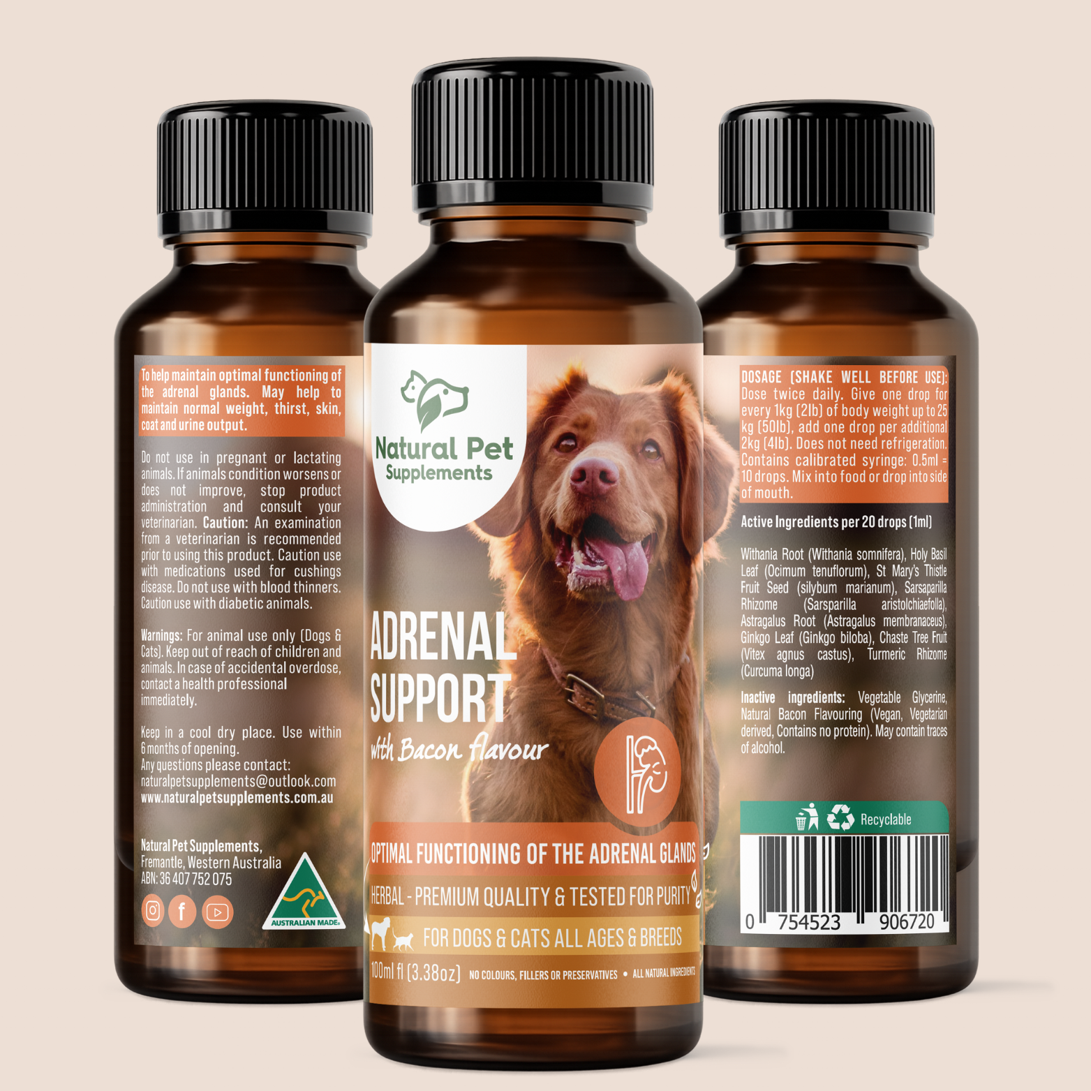 Adrenal support supplement for dogs with natural herbal ingredients