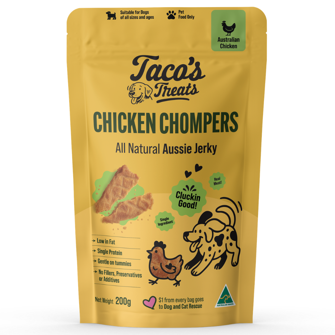 Taco's Treats - Chicken Chompers  - All Natural Chicken Jerky for Dogs 200g