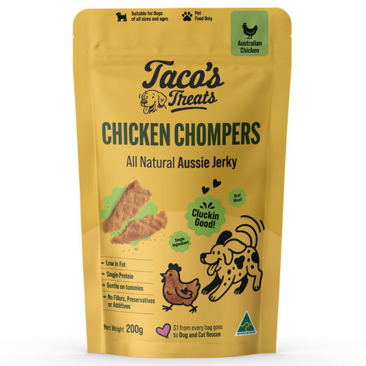 Taco's Treats - Chicken Chompers  - All Natural Chicken Jerky for Dogs 200g