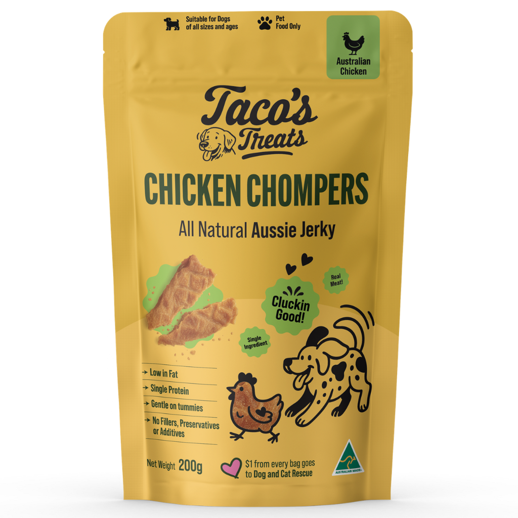 Taco's Treats - Chicken Chompers  - All Natural Chicken Jerky for Dogs 200g