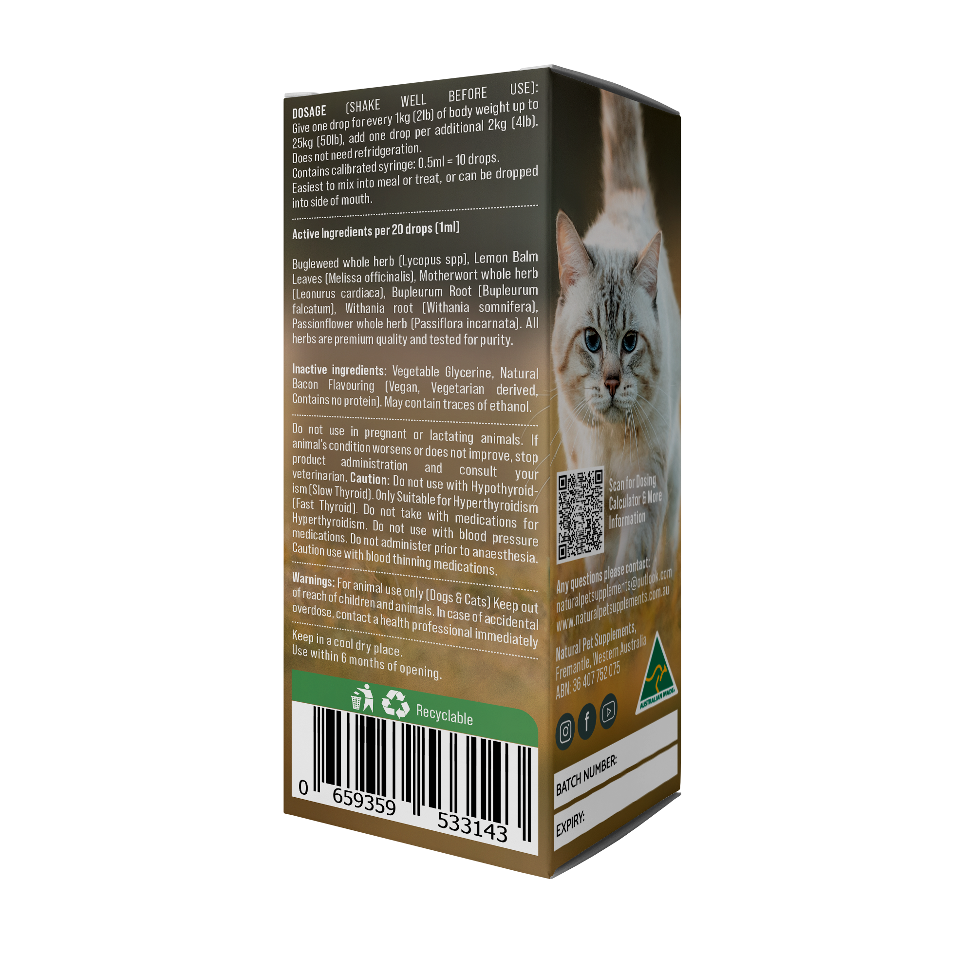 Hyperthyroid Support Herbal Tincture for Cats 100ml-Natural Pet Supplements Australia