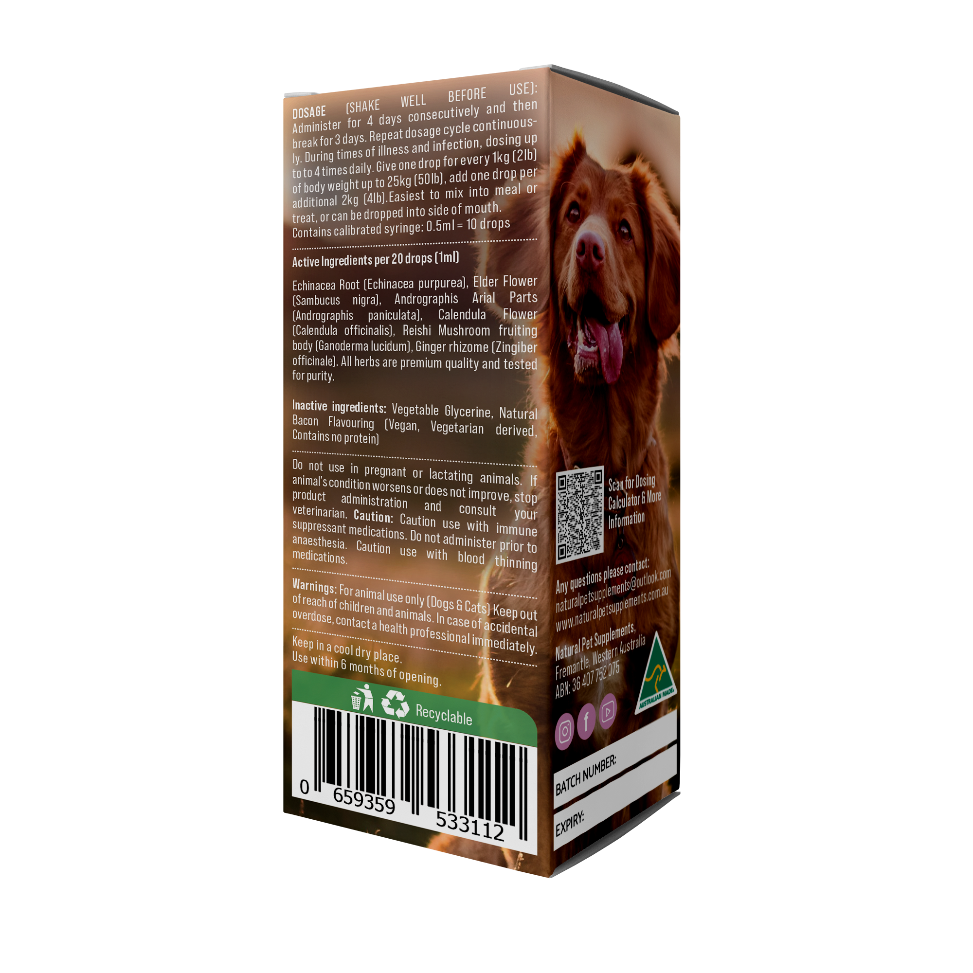 Immune Support Herbal Tincture for Dogs 100ml-Natural Pet Supplements Australia