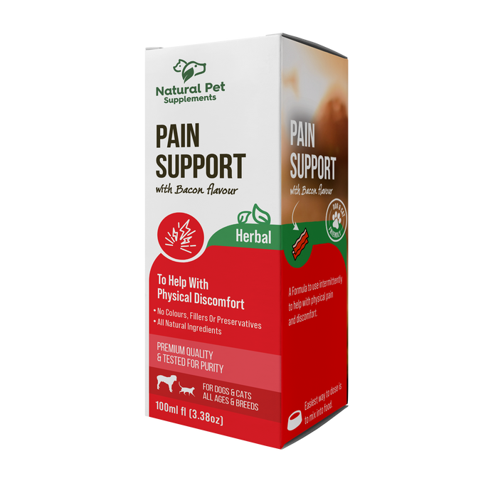 Front of Pain Support herbal supplement box for dogs and cats
