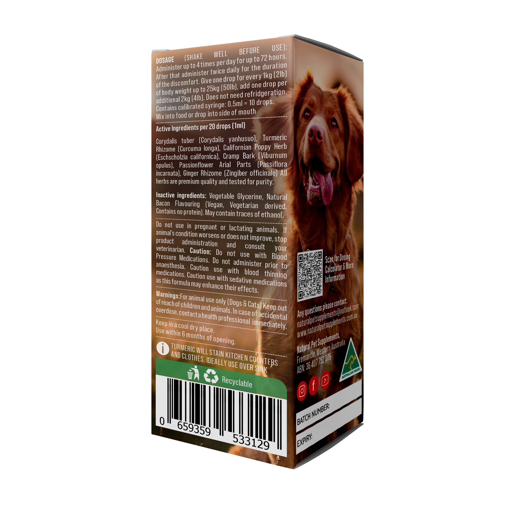Pain Support Herbal Tincture For Dogs and Cats 100ml-Natural Pet Supplements Australia