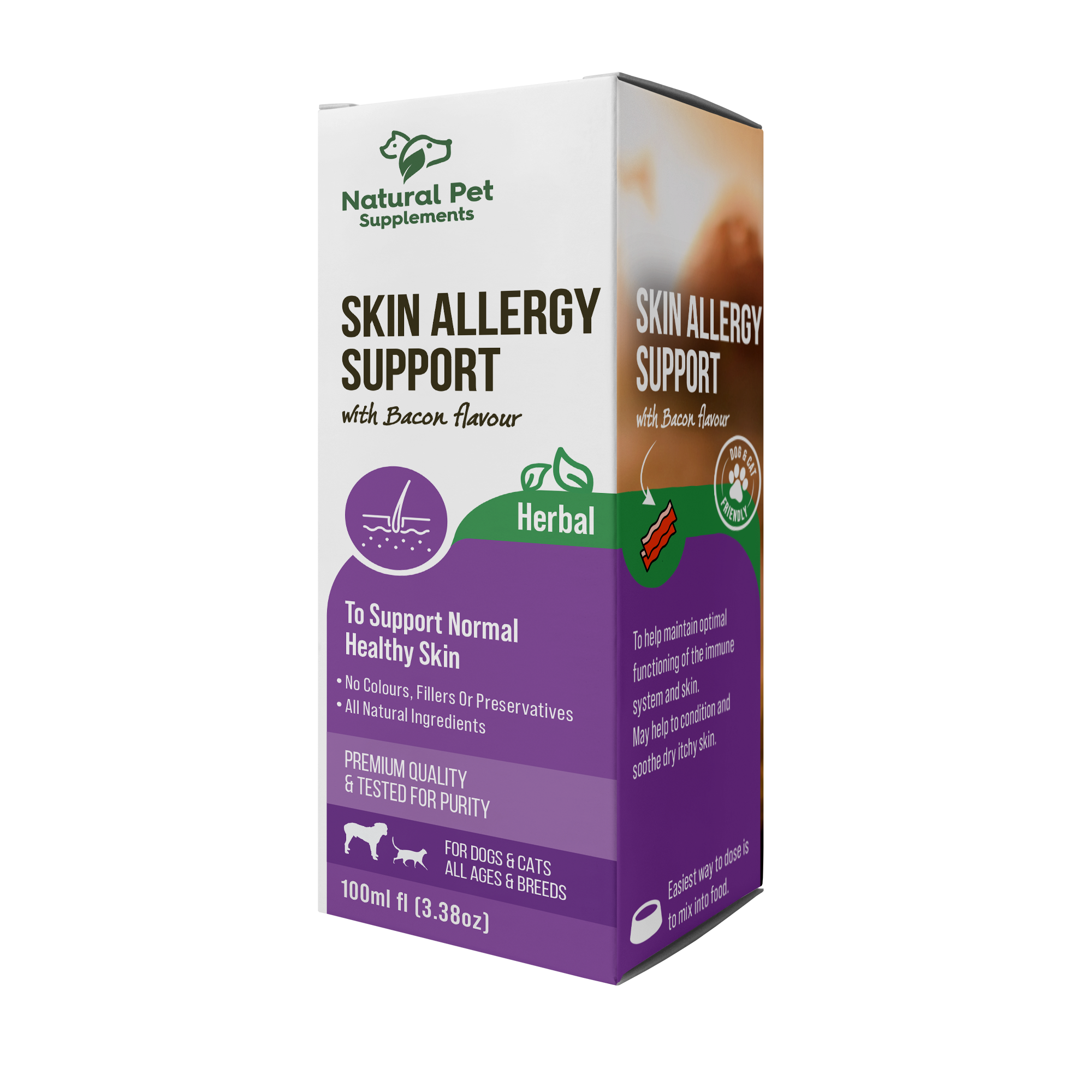 Natural Pet Supplements Skin allergy support 100ml box