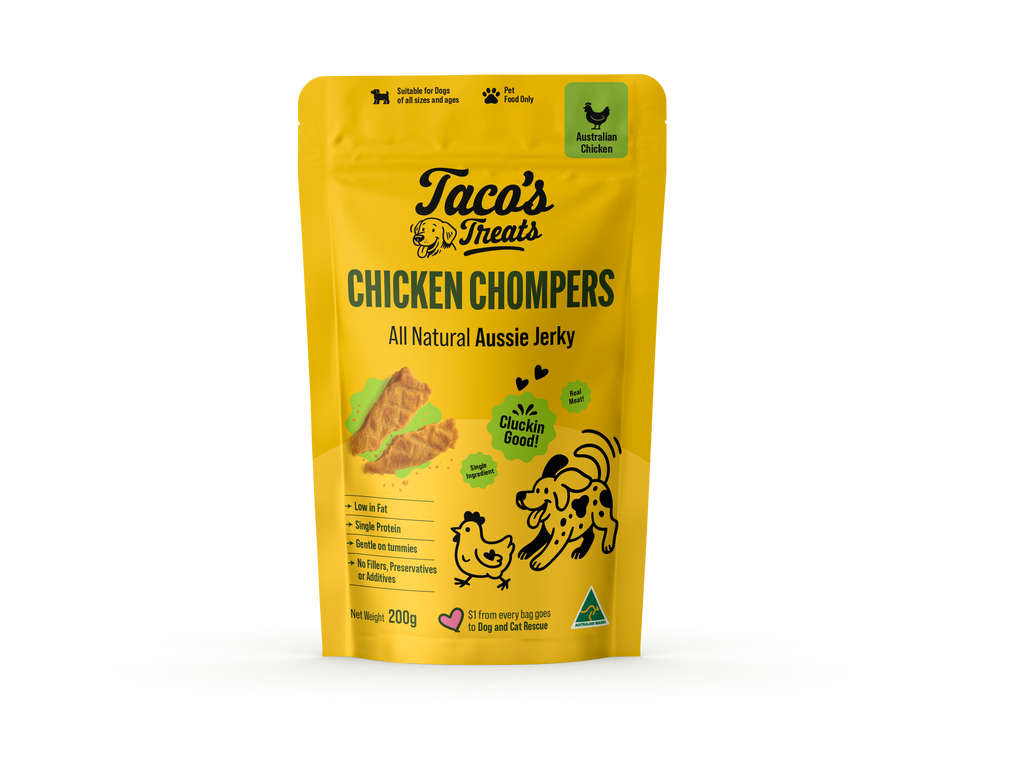Taco's Treats - Chicken Chompers  - All Natural Chicken Jerky for Dogs 200g