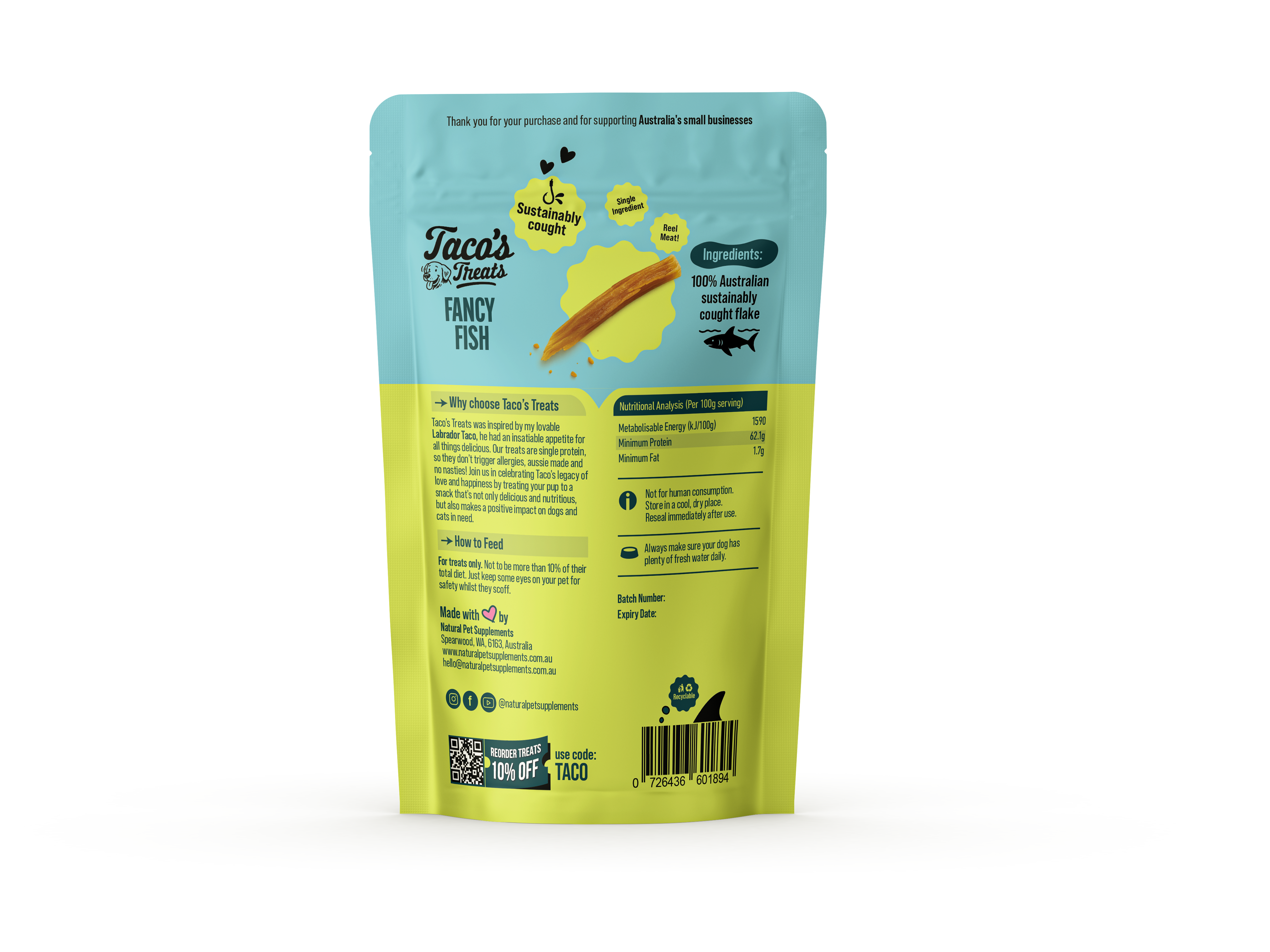 Taco's Treats - Aussie Fancy Fish - All Natural Fish Jerky 200g-Natural Pet Supplements Australia