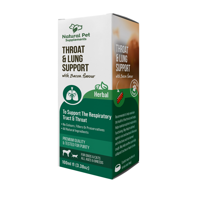 Front of Throat and Lung Support herbal supplement box for dogs and cats