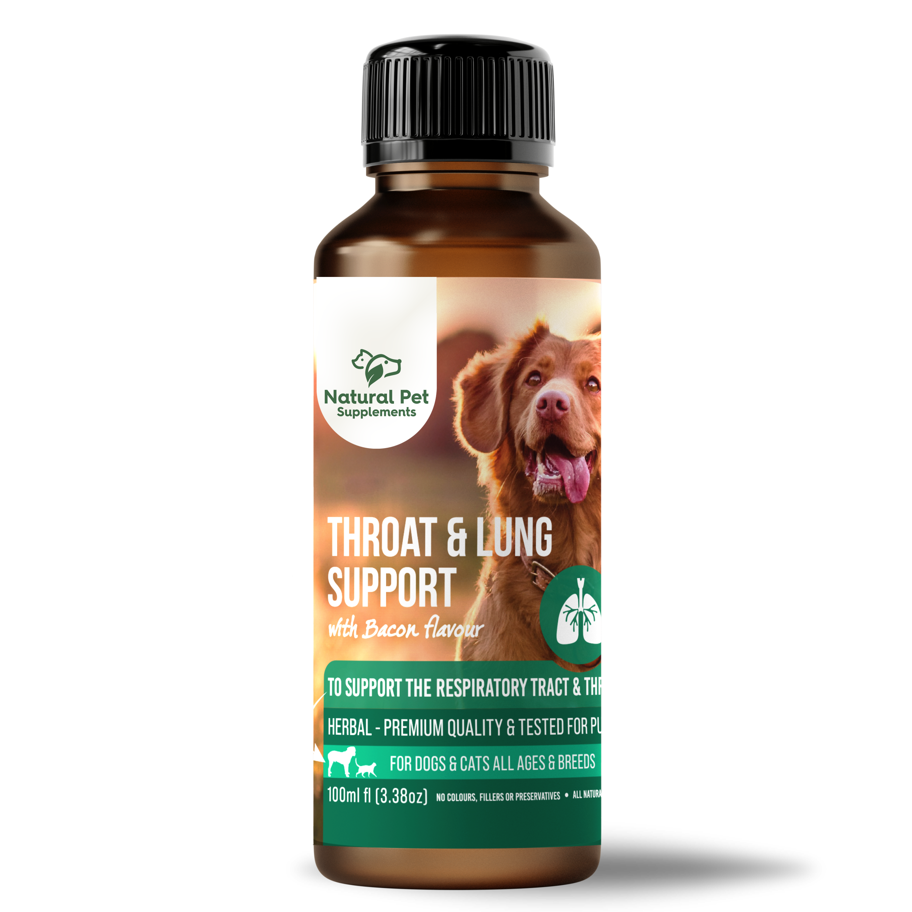 Natural Pet Supplements throat and lung support for dogs and cats bottle 100ml