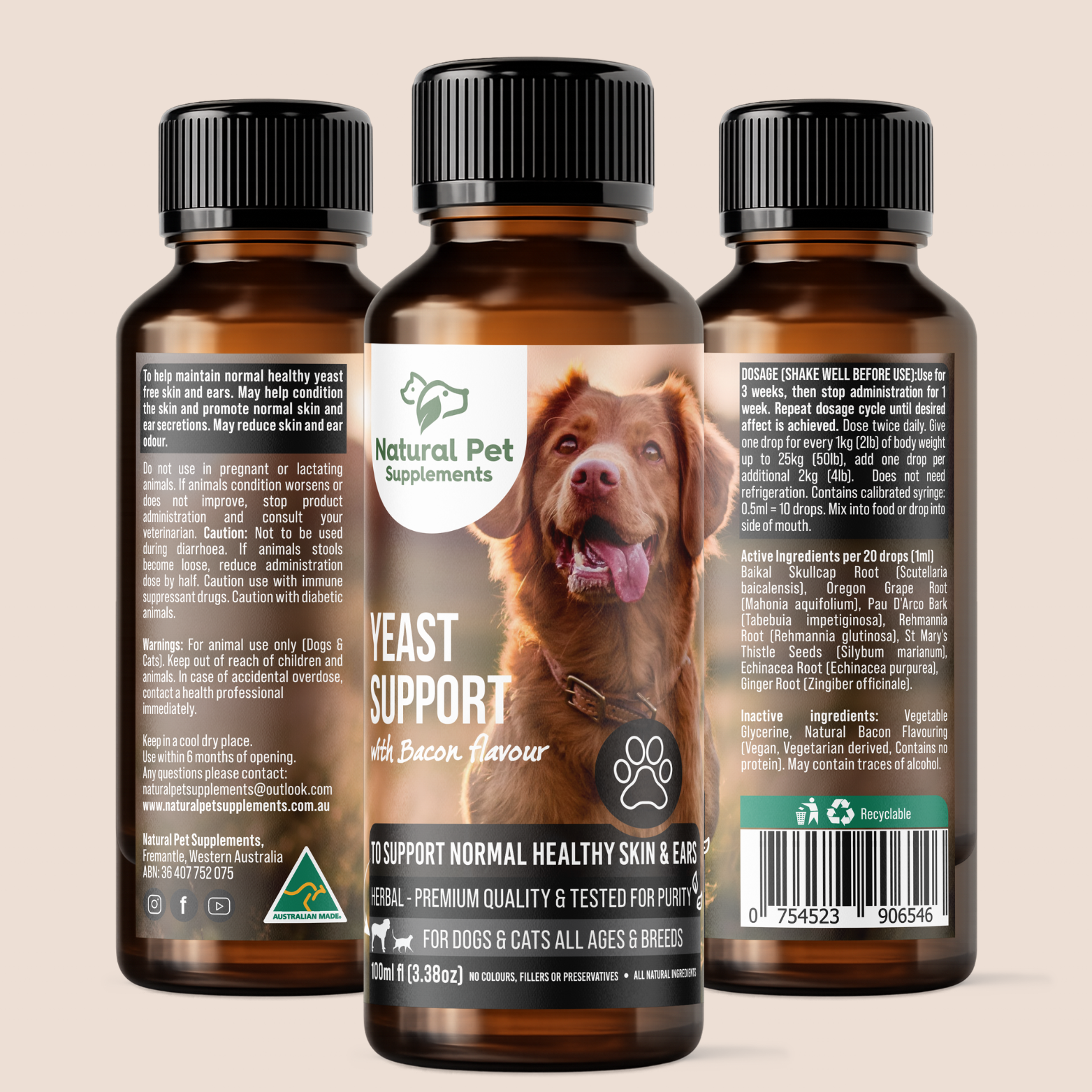 3 angles of natural pet supplements yeast support for dogs and cats 100ml