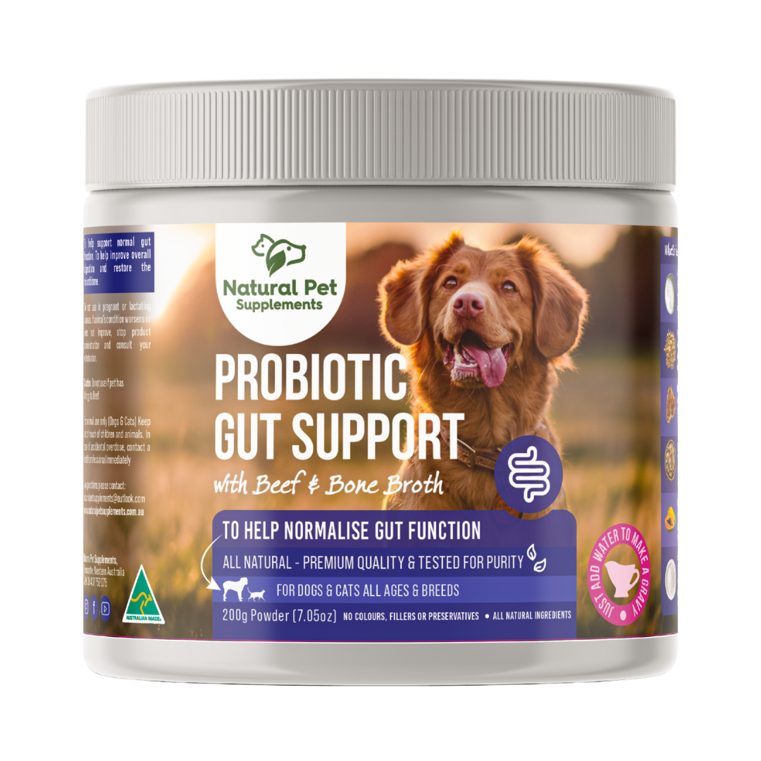 Probiotic Gut Support for Dogs and Cats 200g-Natural Pet Supplements. probiotic gut gravy Australia