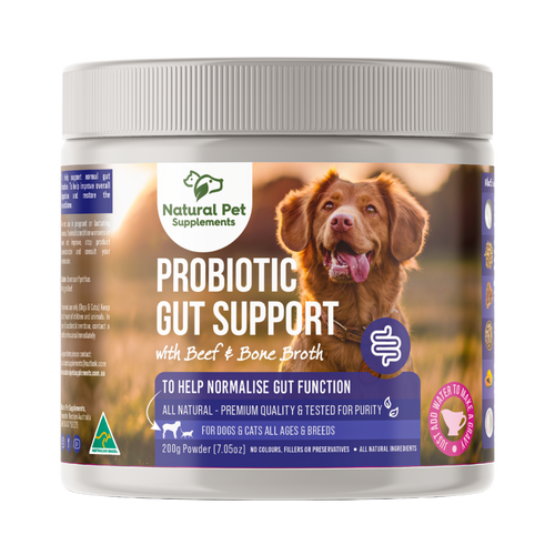 Natural Pet Supplements Probiotic Gut Support powder for digestive and microbiome wellbeing