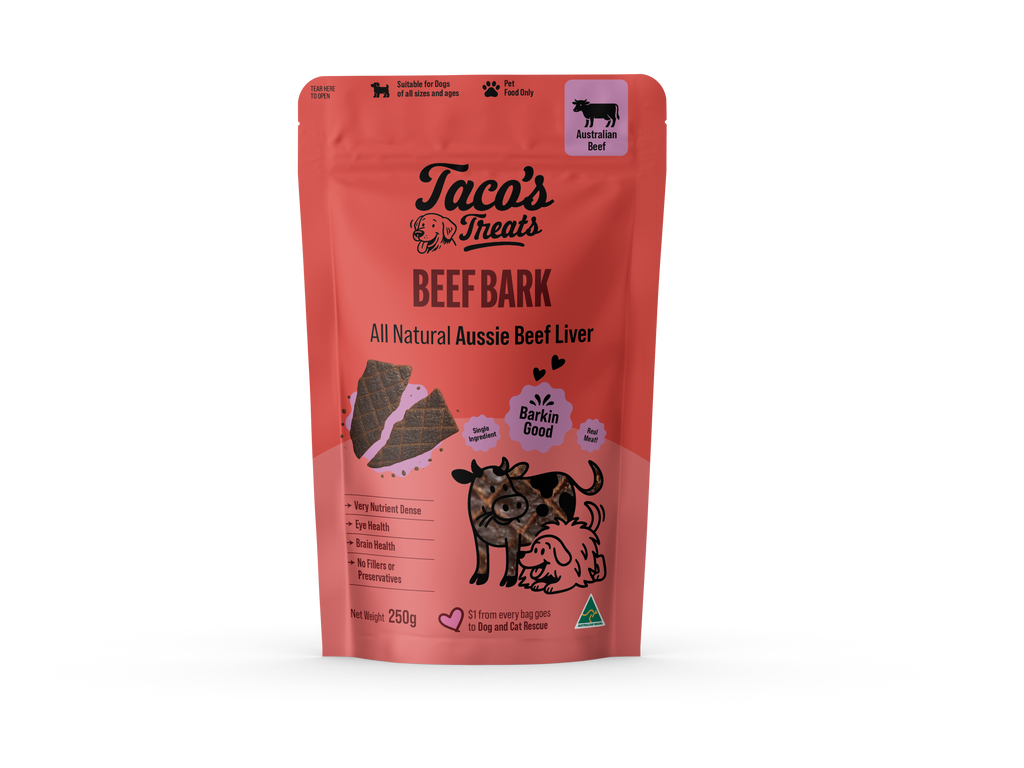 Taco's Treats - Aussie Beef Bark  - All Natural Beef Liver for Dogs 250g
